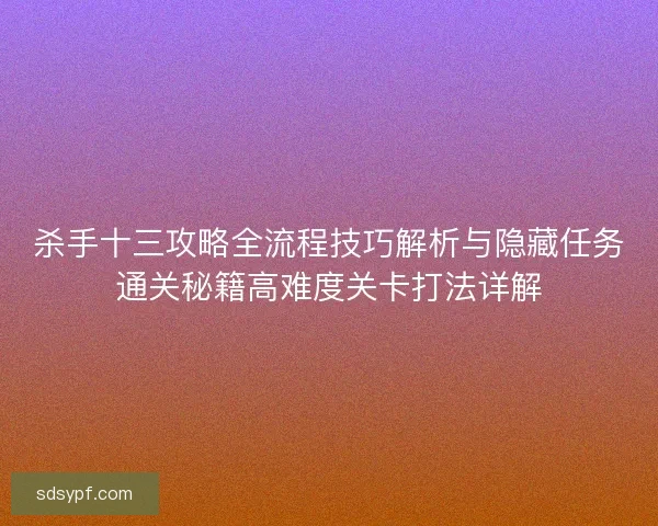 杀手十三攻略全流程技巧解析与隐藏任务通关秘籍高难度关卡打法详解